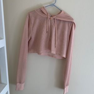 Pink Cropped Mesh Hoodie